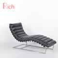 Genuine Leather Chaise Lounge Leisure Recliner Chair in stainless steel frame